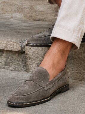 Officine creative SAX 001 gray Suede Penny Loafers handmade in Italy